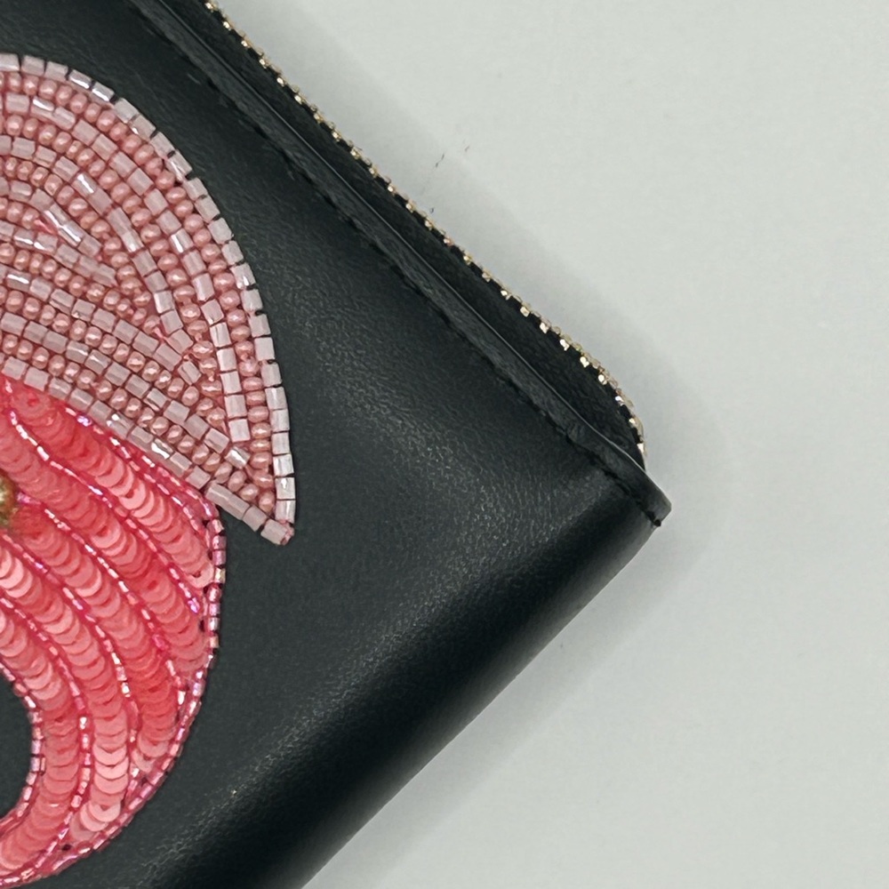 Kate Spade Tiny Zip Around Black Wallet with Pink Elephant Motif - Picture 5 of 10